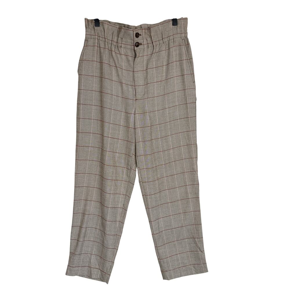 Madewell Glen Plaid Paperbag Tapered Pants Brown Gray High Rise - 8